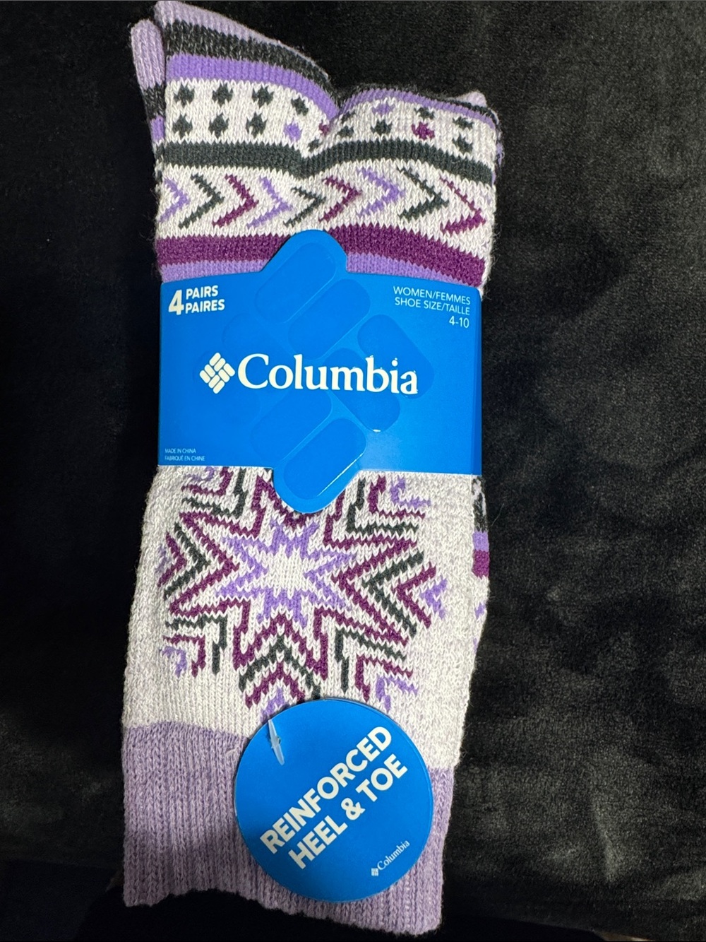 Columbia Women's Purple and White Patterned Reinforced Crew Socks - 4 Pairs